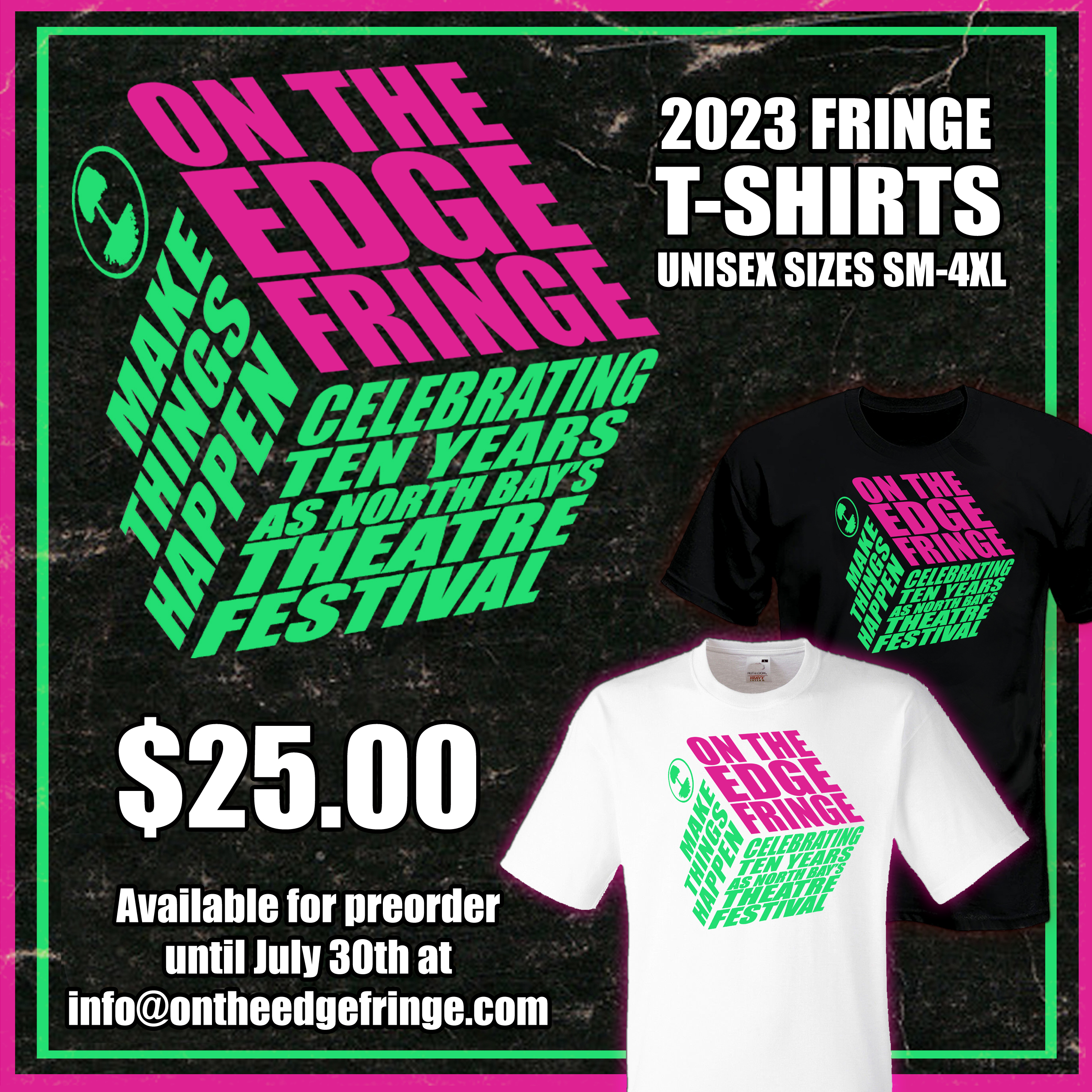 The poster image for our 2023 t-shirt pre-order sale.